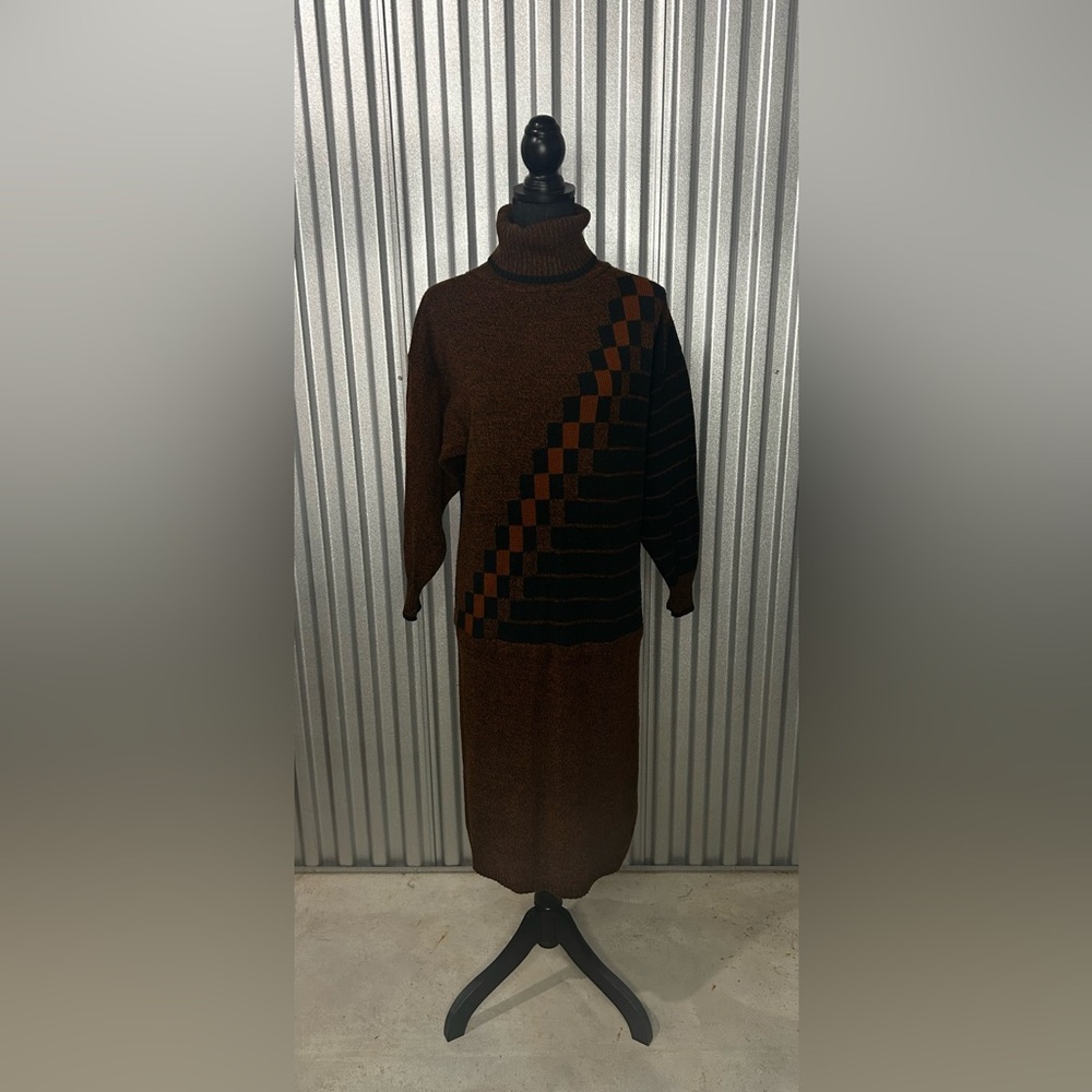 Womens Vintage Sweet Baby Jane Orange Black Turtleneck Sweater Dress Size Medium